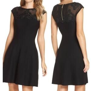 NWT Eliza J Lace Trim A-Line Sweater Dress, PXL